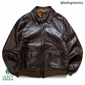 Avirex Brown Leather Bomber Jacket us sz 42 Distressed Vintage Made USA Medium